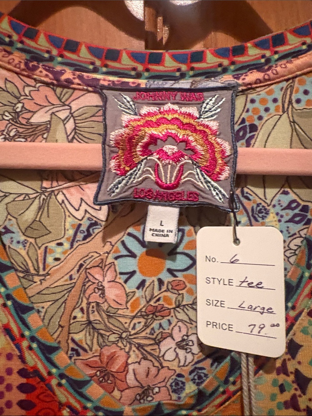 Johnny Was Multicolor Floral Patchwork V-Neck Tee - Picture 3 of 6